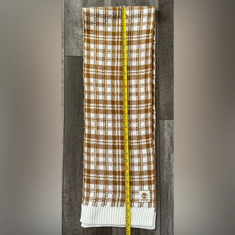 NWT Timberland Tan Buffalo Plaid Scarf 64x10 Adult Size Brown Check Winter Warm